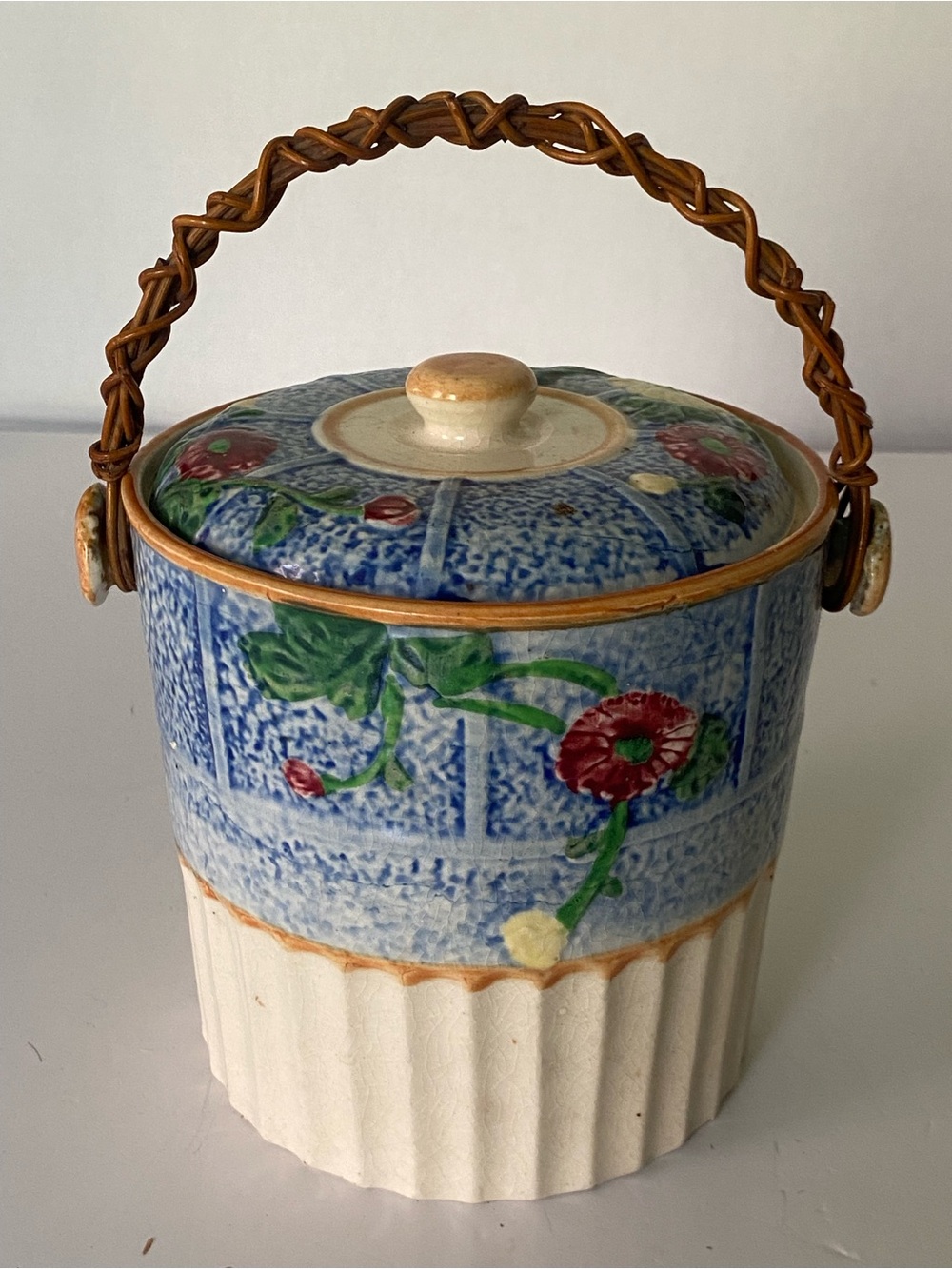 Vintage Colourful Ceramic Biscuit Jar With Wood Handle - Picture 2 of 7